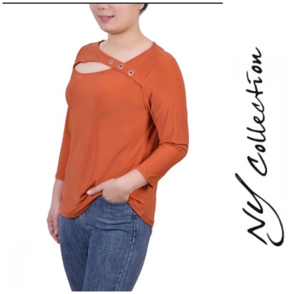 NY COLLECTION - 🎉2XHP🎉 NWT - L Sz L Petite 3/4 Sleeve Cutout Top/“Spice Route”